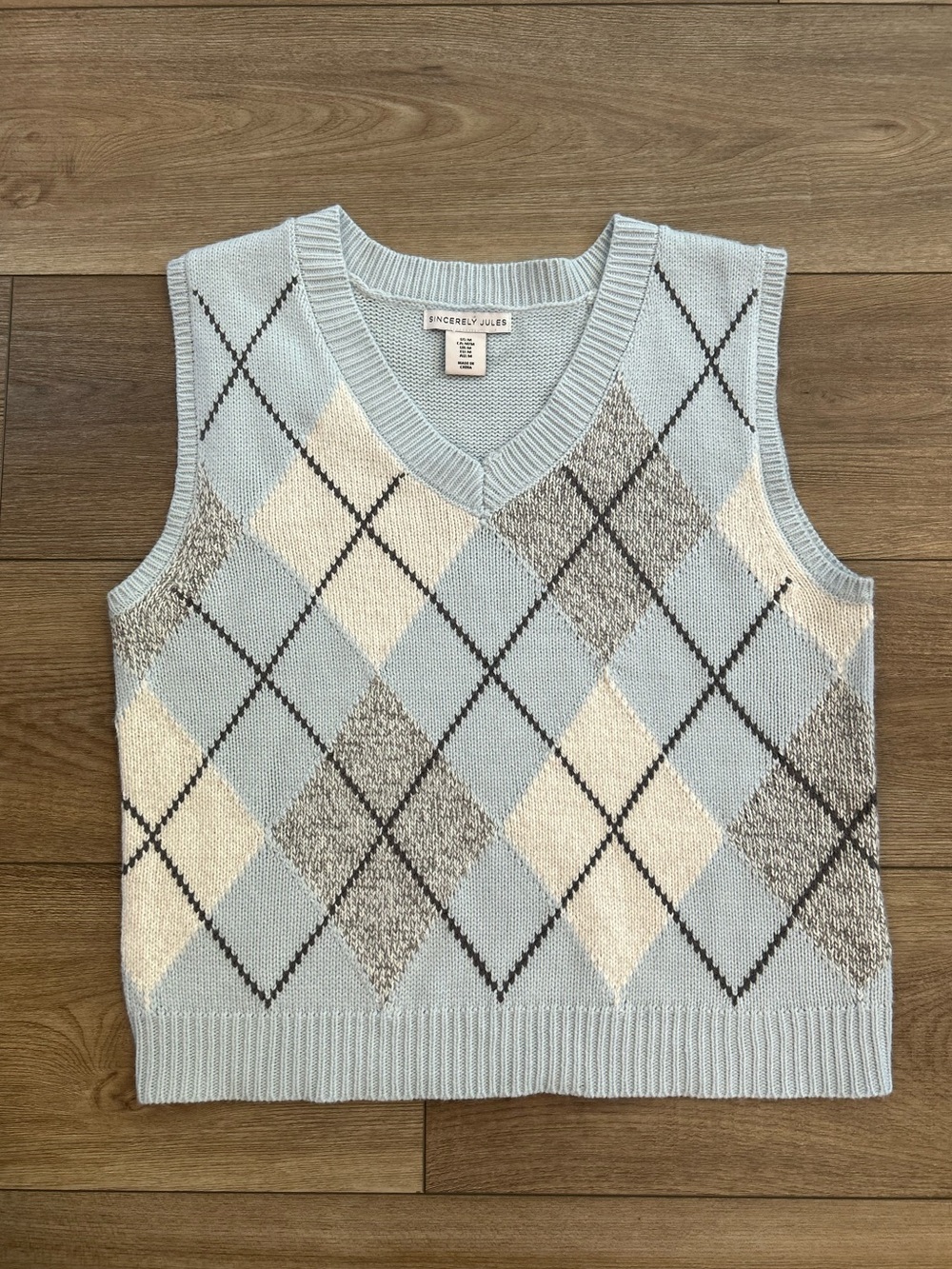 Sincerely Jules Blue Argyle Sweater Vest Preppy Academia Medium